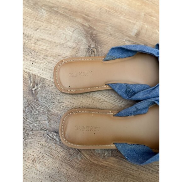 EUC Old Navy Womens Blue Bow Slip-On Sandals - Picture 3 of 5